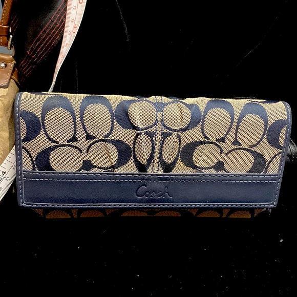 Coach Bags Coach Wallet Navy Blue Leather Signature Fabric With
